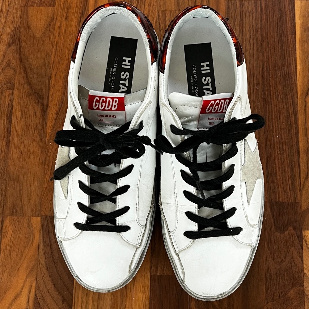 Golden Goose Hi Star Women's Size 39 White and Silver with Tortoise Shell Heel